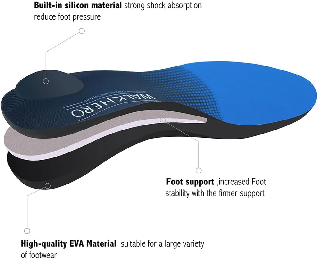 WalkHero Plantar Fasciitis Relief, Arch Support Insoles for Men Women | Shoe Inserts for Flat Feet, Orthotics Insoles All-Day Energy and Comfort with Every Step (Mens 11-11 1/2 | Womens 13-13 1/2)