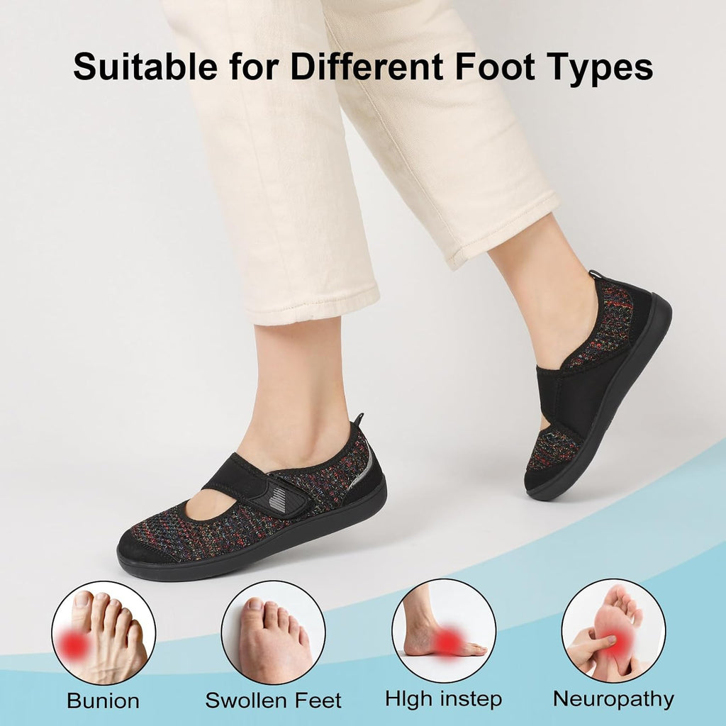 BARERUN Womens Barefoot Walking Shoes Adjustable Wide Diabetic Shoes Breathable Zero Drop Sneakers for Wide Width Arthritis Edema Feet Nursing Shoe Indoor Outdoor