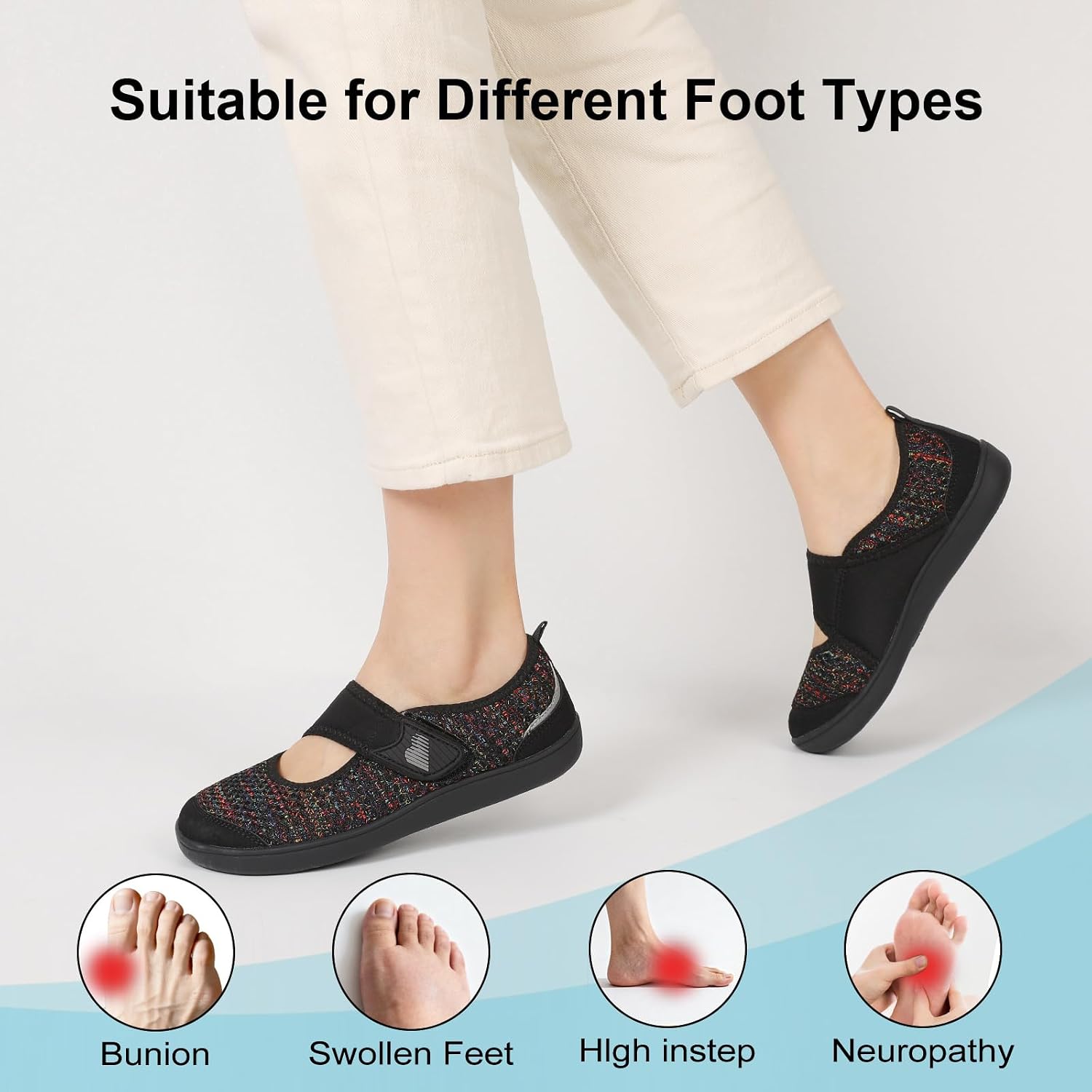 BARERUN Womens Barefoot Walking Shoes Adjustable Wide Diabetic Shoes Breathable Zero Drop Sneakers for Wide Width Arthritis Edema Feet Nursing Shoe Indoor Outdoor