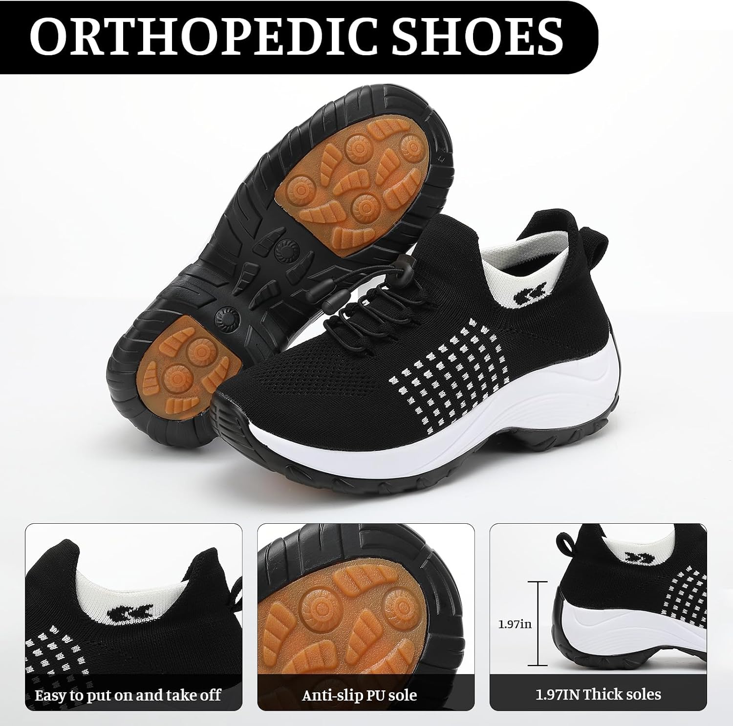 Comfort Wear Orthowear Shoes for Women Mesh Breathable Comfortwear Ortho Shoes, Comfortable Air Cushion Orthopedic Sneakers Thick Bottom Ortho Stretch Cushion Plantar Fasciitis Diabetic Shoe