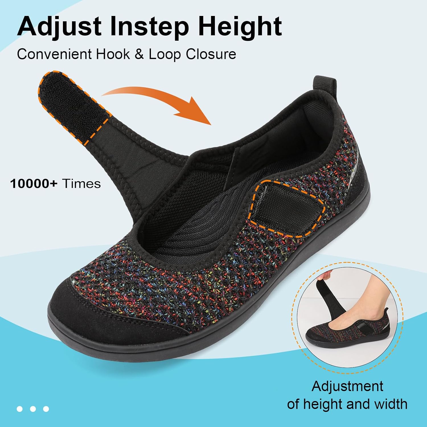 BARERUN Womens Barefoot Walking Shoes Adjustable Wide Diabetic Shoes Breathable Zero Drop Sneakers for Wide Width Arthritis Edema Feet Nursing Shoe Indoor Outdoor