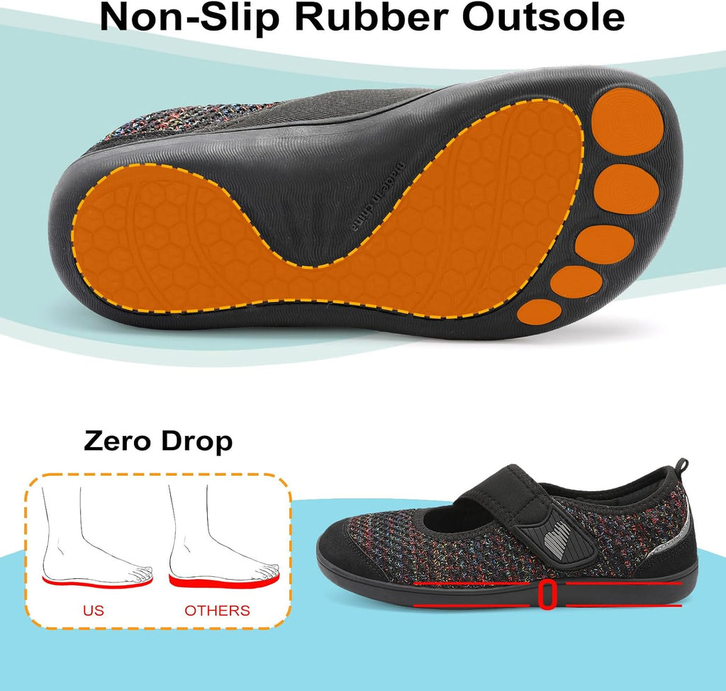 BARERUN Womens Barefoot Walking Shoes Adjustable Wide Diabetic Shoes Breathable Zero Drop Sneakers for Wide Width Arthritis Edema Feet Nursing Shoe Indoor Outdoor
