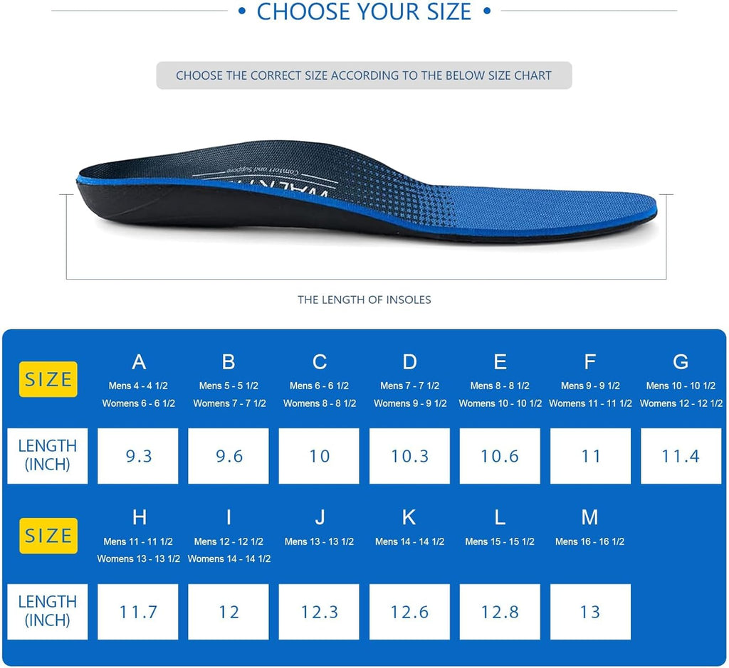 WalkHero Plantar Fasciitis Relief, Arch Support Insoles for Men Women | Shoe Inserts for Flat Feet, Orthotics Insoles All-Day Energy and Comfort with Every Step (Mens 11-11 1/2 | Womens 13-13 1/2)