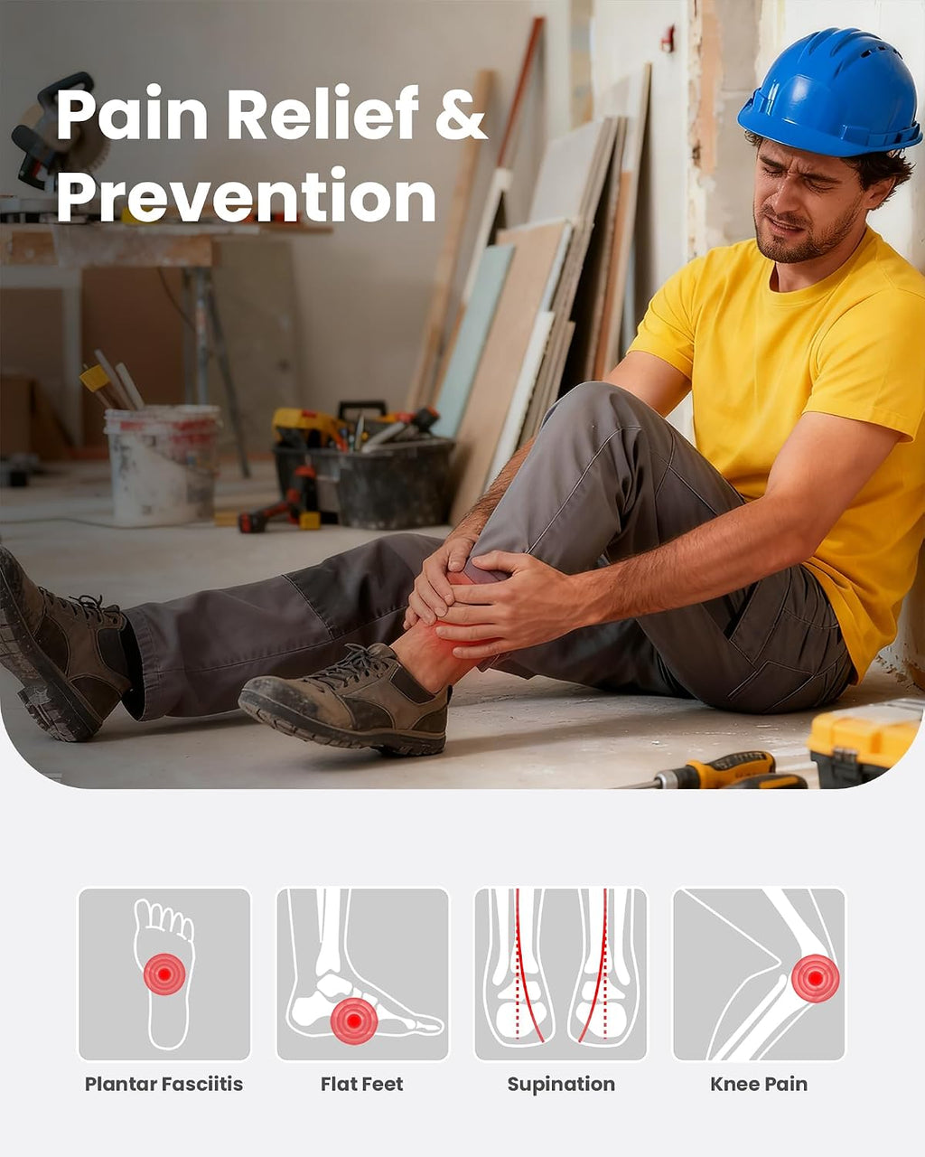 WalkHero Plantar Fasciitis Relief Insoles, High Arch Support & Max Cushion | Work Orthotic Shoe Insoles Relieve Foot Fatigue during All-Day Standing, Ideal for Work Boots